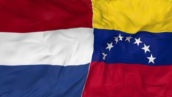 Países Bajos y bolivariano república de Venezuela banderas juntos sin costura bucle fondo, serpenteado bache textura paño ondulación lento movimiento, 3d representación video