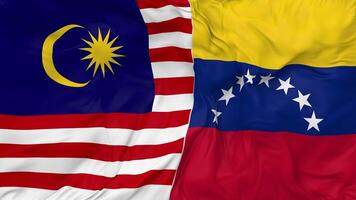 Malaysia and Bolivarian Republic of Venezuela Flags Together Seamless Looping Background, Looped Bump Texture Cloth Waving Slow Motion, 3D Rendering video