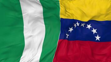Nigeria and Bolivarian Republic of Venezuela Flags Together Seamless Looping Background, Looped Bump Texture Cloth Waving Slow Motion, 3D Rendering video