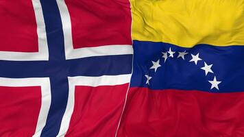 Norway and Bolivarian Republic of Venezuela Flags Together Seamless Looping Background, Looped Bump Texture Cloth Waving Slow Motion, 3D Rendering video