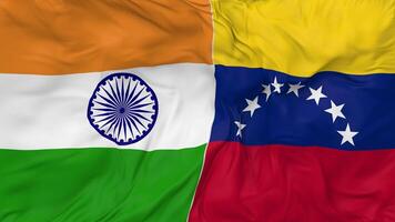 India and Bolivarian Republic of Venezuela Flags Together Seamless Looping Background, Looped Bump Texture Cloth Waving Slow Motion, 3D Rendering video