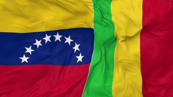 Mali and Bolivarian Republic of Venezuela Flags Together Seamless Looping Background, Looped Bump Texture Cloth Waving Slow Motion, 3D Rendering video