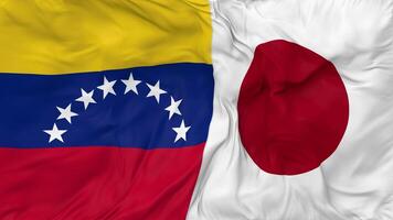 Japan und bolivarisch Republik von Venezuela Flaggen zusammen nahtlos Schleifen Hintergrund, geloopt stoßen Textur Stoff winken schleppend Bewegung, 3d Rendern video