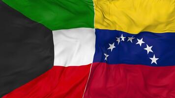 Kuwait and Bolivarian Republic of Venezuela Flags Together Seamless Looping Background, Looped Bump Texture Cloth Waving Slow Motion, 3D Rendering video