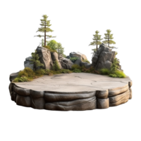 AI generated Round stone mountain nature podium png isolated on transparent background