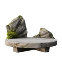 AI generated Round stone mountain nature podium png isolated on transparent background