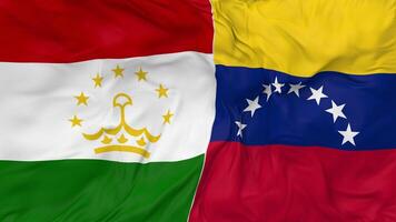 Tajikistan and Bolivarian Republic of Venezuela Flags Together Seamless Looping Background, Looped Bump Texture Cloth Waving Slow Motion, 3D Rendering video