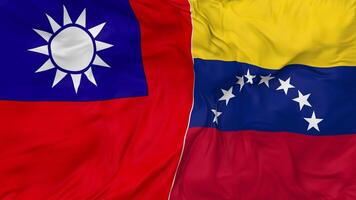 Taiwan and Bolivarian Republic of Venezuela Flags Together Seamless Looping Background, Looped Bump Texture Cloth Waving Slow Motion, 3D Rendering video