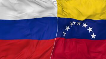 Russia and Bolivarian Republic of Venezuela Flags Together Seamless Looping Background, Looped Bump Texture Cloth Waving Slow Motion, 3D Rendering video