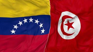 Tunisia and Bolivarian Republic of Venezuela Flags Together Seamless Looping Background, Looped Bump Texture Cloth Waving Slow Motion, 3D Rendering video
