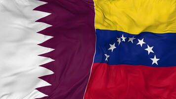 Qatar and Bolivarian Republic of Venezuela Flags Together Seamless Looping Background, Looped Bump Texture Cloth Waving Slow Motion, 3D Rendering video