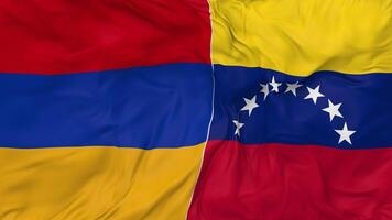 Armenia and Bolivarian Republic of Venezuela Flags Together Seamless Looping Background, Looped Bump Texture Cloth Waving Slow Motion, 3D Rendering video