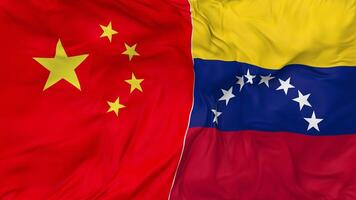 China and Bolivarian Republic of Venezuela Flags Together Seamless Looping Background, Looped Bump Texture Cloth Waving Slow Motion, 3D Rendering video