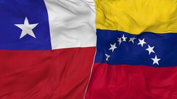 Chile and Bolivarian Republic of Venezuela Flags Together Seamless Looping Background, Looped Bump Texture Cloth Waving Slow Motion, 3D Rendering video