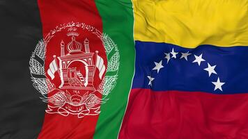 Afganistán y bolivariano república de Venezuela banderas juntos sin costura bucle fondo, serpenteado bache textura paño ondulación lento movimiento, 3d representación video