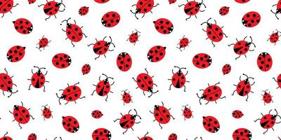 Seamless pattern with ladybugs. Abstract print of red insects with black dots. Vector graphics.