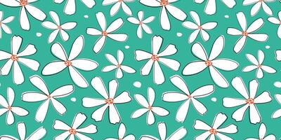 Seamless pattern with abstract flowers, leaves. Summer simple print. Vector graphics.