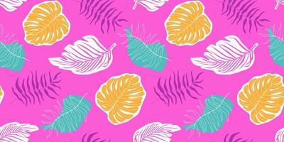 Seamless pattern with abstract palm leaves. Bright multi-colored tropical print. Vector graphics.