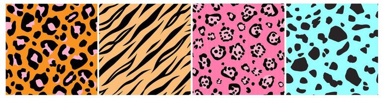 Set of seamless patterns with animal safari print. Ornaments with abstract stripes and dots. Vector graphics.