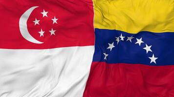 Singapore and Bolivarian Republic of Venezuela Flags Together Seamless Looping Background, Looped Bump Texture Cloth Waving Slow Motion, 3D Rendering video