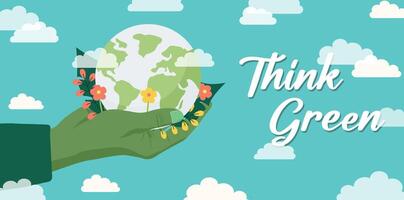 Hand holding the world , Earth day ilustration eco concept vector