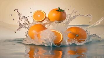 ai generado un imagen de un naranja salpicaduras en agua video