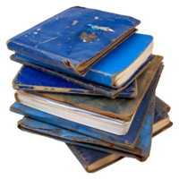 AI generated Stack of blue old books and notebooks isolated on transparent background png