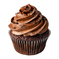 AI generated Chocolate cupcake with chocolate frosting on transparent background png