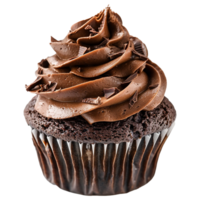 AI generated Chocolate cupcake with chocolate frosting on transparent background png