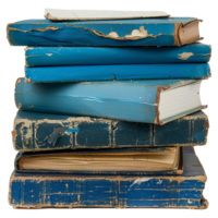 ai gegenereerd stack van blauw oud boeken en notebooks geïsoleerd Aan transparant achtergrond png