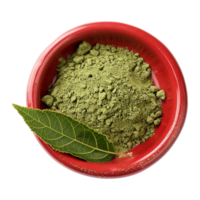 AI generated Neem leaves powder in red bowl isolated on transparent background png