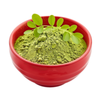 AI generated Moringa powder in red bowl isolated on transparent background png