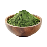 AI generated Moringa powder in wooden bowl isolated on transparent background png