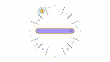 Search bar with ring in sparkling frame line 2D object animation. Loading results flat color cartoon 4K video, alpha channel. Internet browsing services animated items on white background video