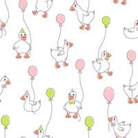 Seamless pattern for baby fabrics with cute goslings and balloons vector