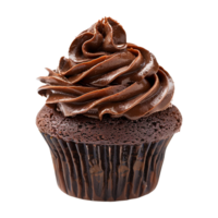 AI generated Chocolate cupcake with chocolate frosting on transparent background png