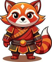 rojo panda guerrero. kawaii estilo vector