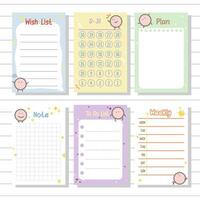 notepad series wish list, weekly, planner, notes or memo for stationary and journal collection set vector