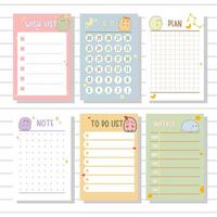 notepad series wish list, weekly, planner, notes or memo for stationary and journal collection set vector