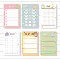 notepad series wish list, weekly, planner, notes or memo for stationary and journal collection set vector