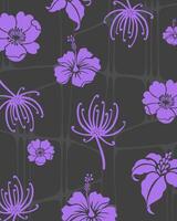 Flower pattern black purple background print art layout vintage paper fabric apparel textile texture editable vector