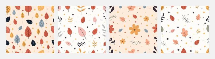 Collection of pattern autumn leaves and flowers theme, design can be for t-shirts, wrapping paper, printing needs vector