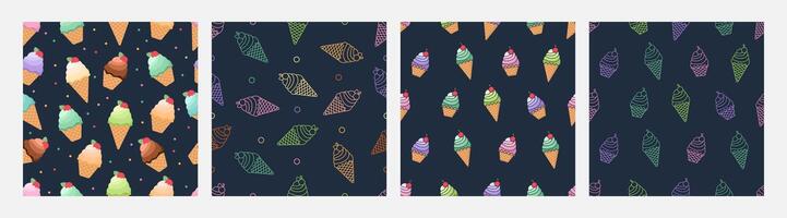 Collection of ice cream seamless pattern vector, design can be for t-shirts, wrapping paper, printing needs vector