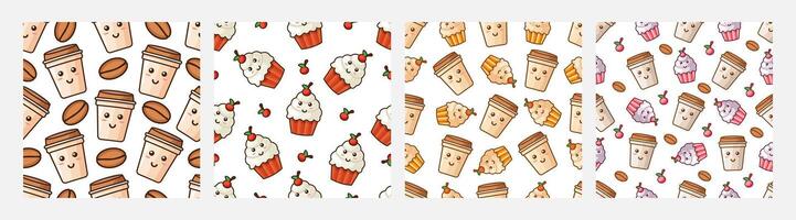 Coffee and cupcake seamless pattern vector design, design can be for t-shirts, wrapping paper, printing needs