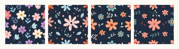 Collection of pattern leaves and flowers theme, design can be for t-shirts, wrapping paper, printing needs vector