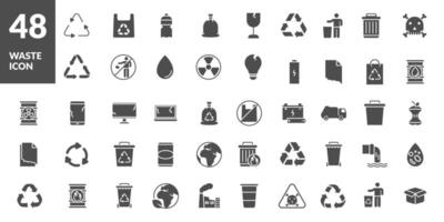 conjunto de residuos icono negro color vector diseño