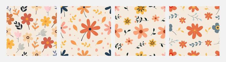 Collection of pattern autumn leaves and flowers theme, design can be for t-shirts, wrapping paper, printing needs vector