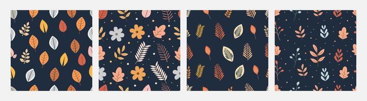 Collection of pattern autumn leaves and flowers theme, design can be for t-shirts, wrapping paper, printing needs vector