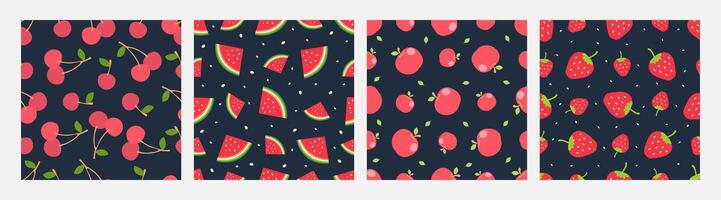 Collection fruit seamless pattern vector design, cherry, watermelon, apple, strawberry, design can be for t-shirts, wrapping paper, printing needs