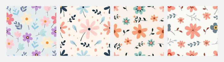 Collection of pattern leaves and flowers theme, design can be for t-shirts, wrapping paper, printing needs vector